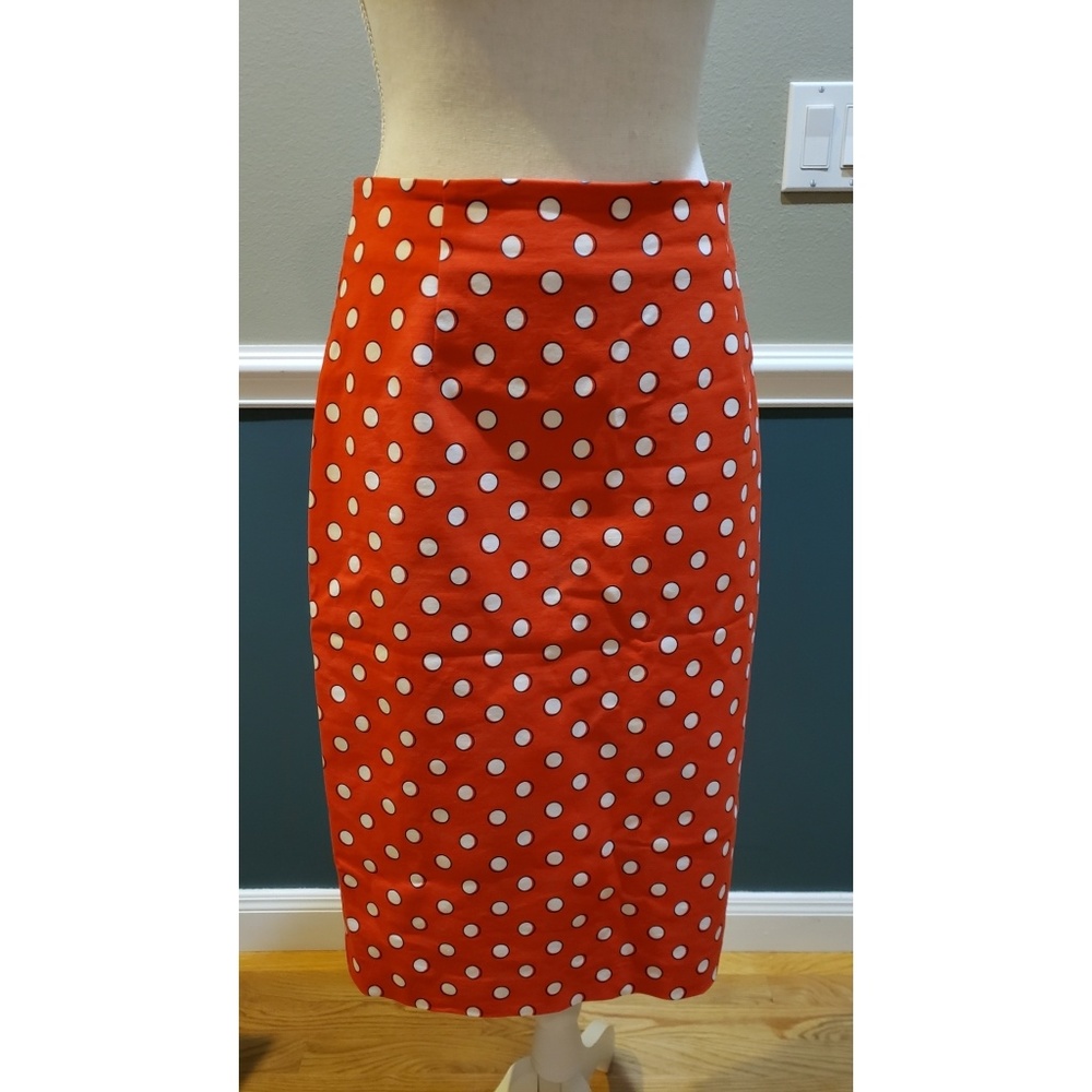 Boden NWT orange white navy polka dot skirt